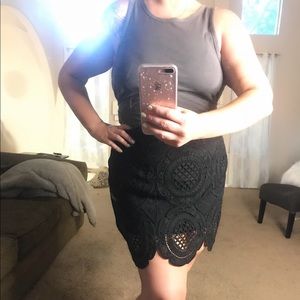 Crochet lace black mini skirt